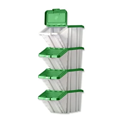 Image of Barton Storage Container Bin 50L 30kg Load W390xD630xH340mm White and Green Lid Ref 052104/4 [Pack of 4]