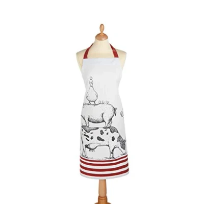 Image of KitchenCraft &#039;Farmhouse&#039; Cooking Apron 100% Cotton Kitchen with Adjustable Straps, White / Burgundy, One Size Fits All