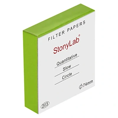 Image of stonylab Quantitative Filter Paper, 100 Pack Slow Flow Rate Cellulose Paper Circles with 10 Micron Particle Retention, 74 mm Diameter
