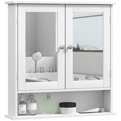 Image of kleankin Mirror Cabinet Wall Mounted with Double Mirrored Doors, Hanging Cupboard and Shelf, Bathroom Storage Organiser, White