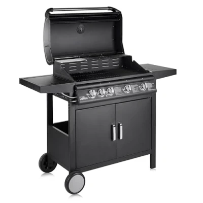 Image of Fire Mountain Everest Generation 2 5 Burner Gas BBQ with Side Burner, Outdoor Barbecue Grill, 4 Main + 1 Jet, Lid Built in Thermometer, Family Sized Cooking Area