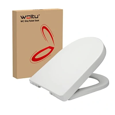 Image of WOLTU D Shape White Toilet Seat, Soft Close Adjustable Hinge Quick Release Top Fixed Seat Cover Bathroom Lid WS2544