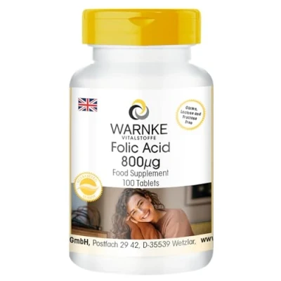 Image of Folic Acid Tablets 800mcg Vegan 100 Warnke Vitalstoffe German Pharmacy Quality