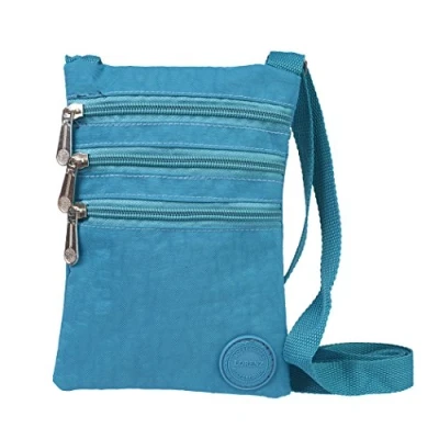 Image of Ladies Crinkled Nylon Small Cross Body Bag Organizer Turquoise