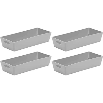 Image of Wham Plastic Rectangular Studio Basket 2.01, 1L {Grey, 4 Baskets}