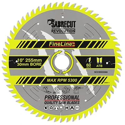 Image of 1 x SCCSW25560 SabreCut 255mm 60T 30mm Bore Fineline Thin Kerf Wood Plywood MDF Chipboard Cross Cutting and Rip Circular Saw Blade Compatible with Dewalt Makita Milwaukee Many Others