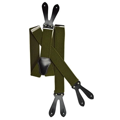 Image of Olata Y Shape Button Down Extra Wide Formal Dress Suspenders/Braces 4cm. Olive Green