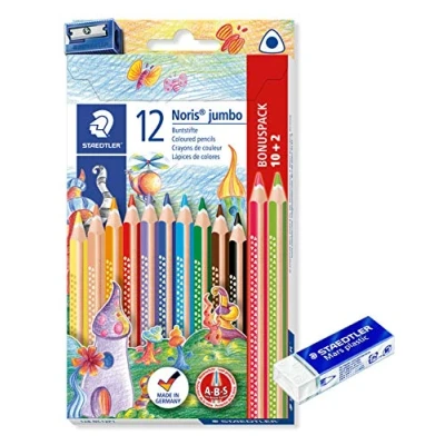 Image of Staedtler Noris Jumbo Colouring Pencils (Bunting + Eraser)