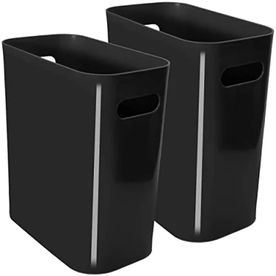 Image of Youngever 2 Pack 10L Slim Trash Can, Re usable Plastic Garbage Container Bin, Bin with Handles for Home Office, Living Room, Study Kitchen, Bathroom (Black)