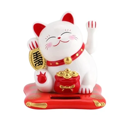 Image of DEWIN Waving Cat, Chinese Cute Solar Powered Fortune Cat for Home, Office, Shop, Car Decor (White)