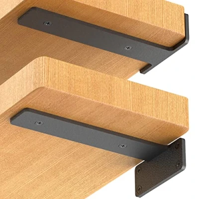 Image of Starunder 6 Pack Floating Shelf Brackets, 10 Inch Heavy Duty Industrial Bracket, Black Metal L Brackets for Shelves Support DIY(1/5 Thicked)
