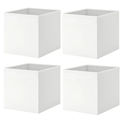 Image of I K E A Set of 4 Drona Storage Box Shelves Clothes Books Home Organizer Velvety Fabric Boxes White 33x38x33 cm + FREE TSA SHOE BAG