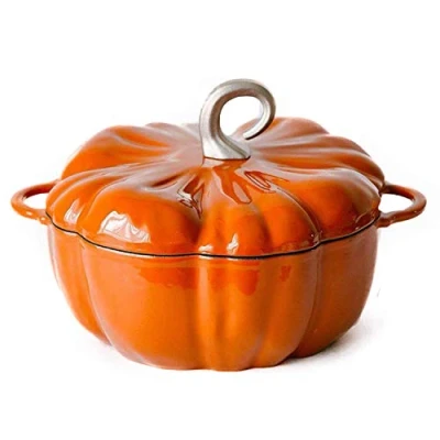 Image of qiuqiu Pumpkin Cast Iron Enamel Pot,Stewpan, 24cm Soup Pot,Casserole 3.76L Saucepan,For Electric Stove, Gas Induction Cooker Orange