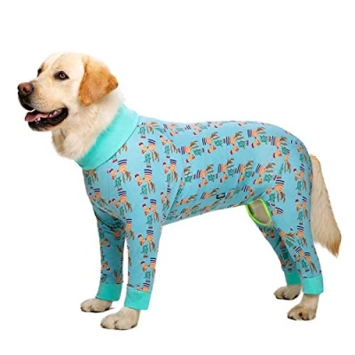 Image of Dog Clothes,Lovely Elastic Pajamas Sleeping Clothes Anti hair Dust proof Four legged Garment Jumpsuit for Medium Dogs Large (32, Green)