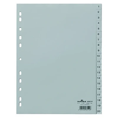 Image of Durable 1 20 Polypropylene Index Dividers A4 Portrait Full Covering Pack of Grey Made in Germany