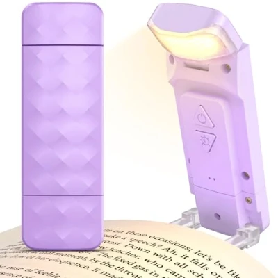 Image of Mexllex Purple Rechargeable Book Reading Light, Eye Caring Light Clip on with 3 Colours Temperatures &amp; 5 Brightness Levels, Portable LED Bookmark Lamp for Bookworms