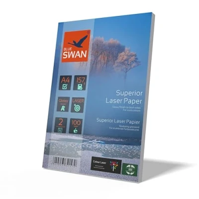 Image of Blue Swan A4 Superior Laser Glossy Paper, 157gsm, Printer Compatible, 100 Sheets,Double Sided Gloss, High Color Brightness,