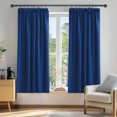 Image of Deconovo Super Soft Curtains Thermal Insulated Pencil Pleat blackout for Livingroom 46 x 54 Blue Two Panels