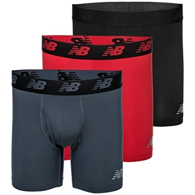 Image of New Balance Men&#039;s 6&quot; Boxer Brief Fly Front with Pouch, 3 Pack,Black/Team Red/Thunder, XX Large