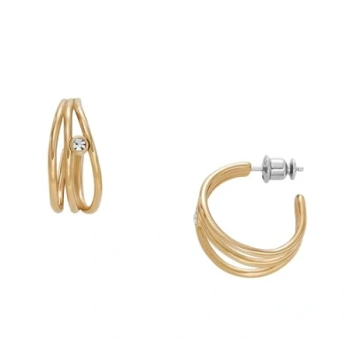 Image of Skagen Women&#039;s Glitz Wave Gold Tone Stainless Steel Hoop Earrings, SKJ1759710