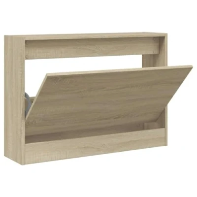 Image of vidaXL Engineered Wood Shoe Storage Cabinet in Sonoma Oak Finish, Space Saving Flip Drawer Design, Sturdy Top for Decor Display, 80x21x57 cm