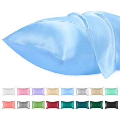 Image of Lirex 2 Pack Satin Pillow Cases Softer Than Silk Pillowcase for Hair &amp; Skin, Standard Size with Envelope Closure, Cooling case (Light Blue, 50x75cm)