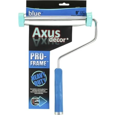Image of Axus Decor Pro Frame (Blue Series) Paint Roller Ergonomic Polypropylene Handle &amp; Chrome Plated Rod Compatible with Screw on Extension Poles 9&quot;/230mm,38mm core