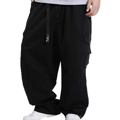 Image of Men/Teen Boys Vintage Hip Hop Baggy Casual Trousers Hipster Style Multiple Pockets Cargo Pants Black