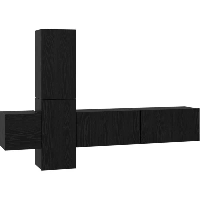 Image of vidaXL TV Cabinet with Shelf Wall mounted Storage Door 5 pcs Black oak Engineered wood