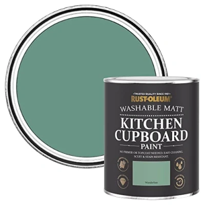 Image of Rust Oleum Green Kitchen Cupboard Paint in Matt Finish Wanderlust 750ml