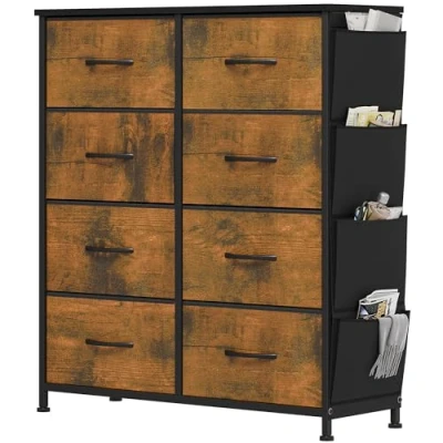 Image of YITAHOME Chest of Drawer With 8 Drawers for Bedroom Fabric Dresser Storage Handles Metal Frame Living Room, Hallway, Nursery, Rotten wood grain