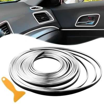 Image of Car Accessories Interior Trim Strips 5M Universal Gifts for women &amp; men, DIY Mods Decoration Flexible Door Protector with Installing Tool (Silver)
