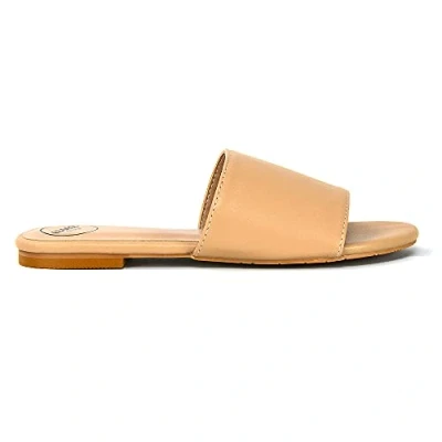 Image of Womens Flat Sliders Sandals Ladies Casual Synthetic Leather Slip On Mule Shoes Size 3 8 Nude