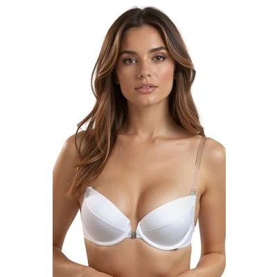 Image of Vivisence Eve 1012 Underwired Push Up Padded Bra Removable Silicone Straps Backless Made in EU, White,34D