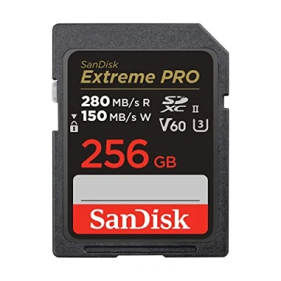 Image of SanDisk 256GB Extreme PRO SDXC card, SD V60 Memory 6K &amp; 4K UHD, up to 280 MB/s, Shock, Temperature, Water and X Ray Proof, RescuePro Deluxe data recovery software, UHS II, Class 10, U3
