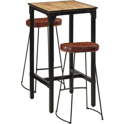 Image of vidaXL 3 Piece Bar Set Solid Rough Wood Mango and Metal