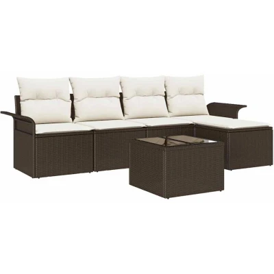 Image of vidaXL 5 Piece Garden Sofa Set with Cushions Grey Poly Rattan