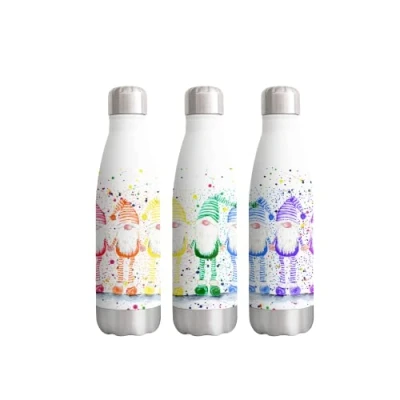 Image of Vixar Rainbow Gonk Watercolour Art Bottle Double Wall Insulated Stainless Steel Sport Drinks 500ml White Gift Ideal for School Work Office Oudoor Sports Keeps Hot and Cold
