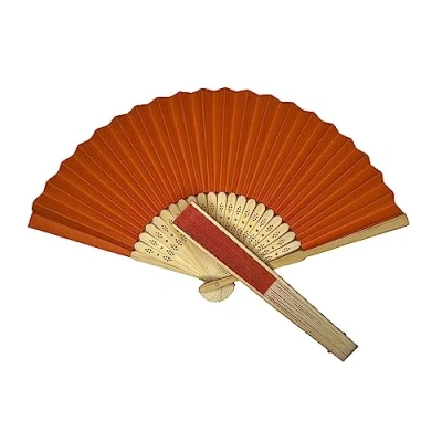 Image of Parev Orange Paper Foldable Hand Held Bamboo Wooden Fan