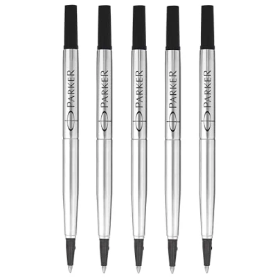 Image of Parker Rollerball Pen Original Quink Ink Refills 0.7mm Medium Point Black Pack of 5