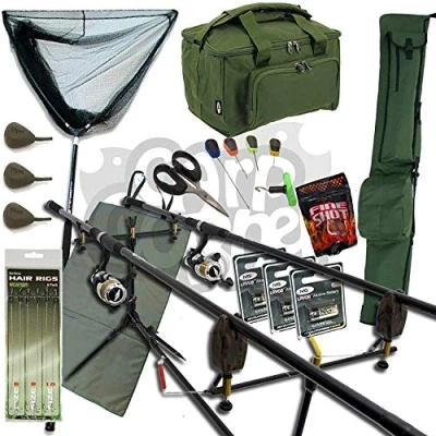 Image of NGT Complete Carp Fishing Set Up 2 Rods Reels With Carryall Rod Holdall and Tackle RRP £199.99