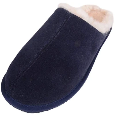 Image of SNUGRUGS Men&#039;s Newbury Open Back Sheepskin Slippers, Navy, 7 UK / 41 EU