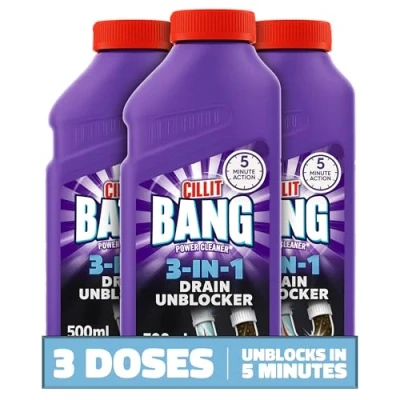 Image of Cillit Bang Hair Drain Unblocker Gel, Dissolves Based Blockages, For Showers and Baths Pack of 3