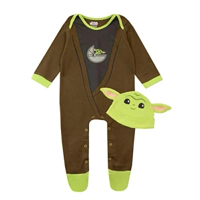 Image of Star Wars Baby Boys Sleepsuit and Hat Set The Mandalorian Yoda Multicolured 6 9 Months Multicoloured