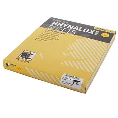 Image of Indasa Rhynalox Plusline Production Paper P80 grit Sand Sheets Pack 50 Automotive Refinishing Sandpaper Sanding Solid 230mm x 280mm System