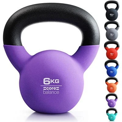 Image of Core Balance 6kg Kettlebell Weight Cast Iron Neoprene Coated Heavy Duty Strength Training (Purple)