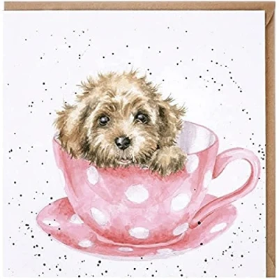 Image of Artistic Greeting Card (WRE CS162) Blank/Birthday &#039;Teacup Pup&#039; from The Country Set Range Suitable for Birthdays and Other Occasions
