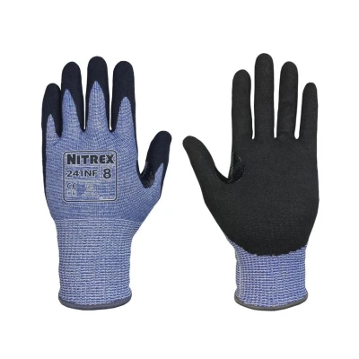 Image of NITREX Unigloves 10 Pairs General Handling Cut Resistant Gloves with Sandy Nitrile Palm Coating, Featuring NitreGuard Technology and NitreGrip in Black/Blue