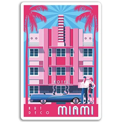 Image of 2 x 10cm Art Deco Miami Vinyl Stickers America Sticker Laptop Luggage #17082 (10cm Tall)