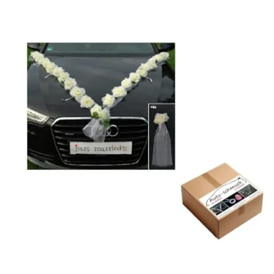 Image of Autoschmuck Car Decoration Bride and Groom Rose Roses Garland Wedding (Ecru/White)